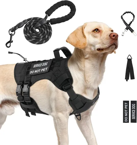 Vista 19 de Arnés táctico sin tirones para perro, tamaño pequeño, chaleco para perro de servicio, S, negro Arnés táctico y correa para perro, arnés ajustable