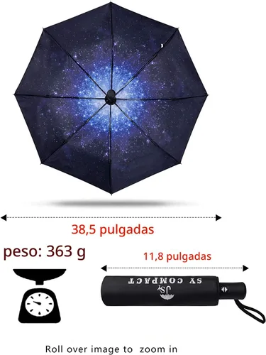 Vista 7 de Paraguas de viaje resistente al viento, automático, ligero, irrompible, de gran eficiencia, de SY Compact UPF-Starry Sky Blue 1 pack