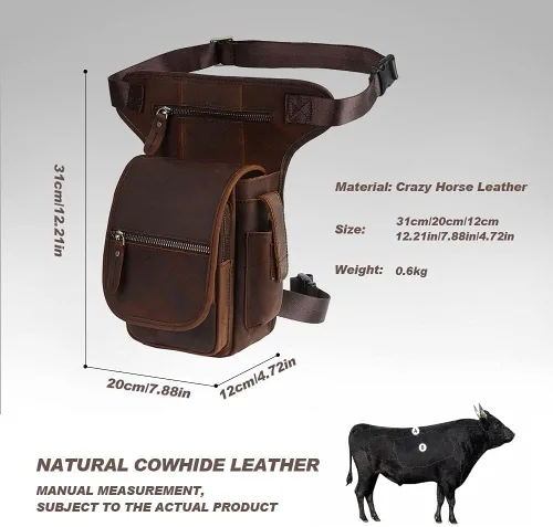 Vista 4 de Leathario - Bolsa de piel auténtica para hombre, bolsa de herramientas para la pierna táctica, bolsa de pierna, bolsa de riñonera para el muslo