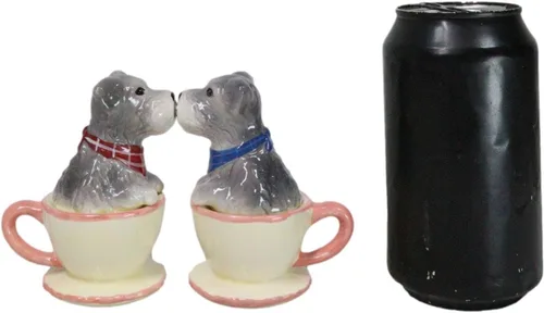 Vista 6 de Ebros - Juego de salero y pimentero de cerámica gris Schnauzer en miniatura, juego de salero y pimentero, figuras de San Valentín, fiestas, cocina