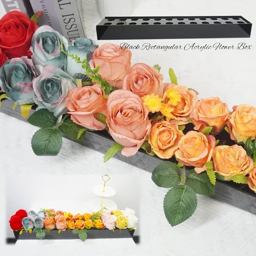 Vista 3 de Jarrón largo de acrílico con agujeros para flores, florero rectangular transparente, caja de flores acrílica, longitud 12/18/24 pulgadas para flores