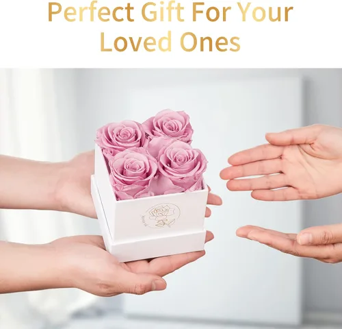 Vista 4 de DuHouse Caja de 4 rosas preservadas, flores eternas, regalo para San Valentín, cumpleaños, Día de la Madre, Acción de Gracias, Navidad, aniversario