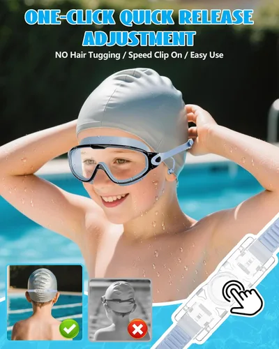 Vista 5 de Aegend Nuevo paquete de 2 gafas de natación de visión amplia para niños, gafas antivaho/anti-UV sin fugas con tapones para los oídos para niños de 3