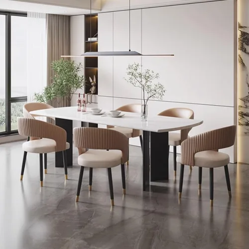 Vista 2 de YVYKFZD Mid Century Dining Chairs, Leather Kitchen Chairs Set, Dining Room Chair with Curved Backrest and Metal Legs, Upholstered Armchair Comfy