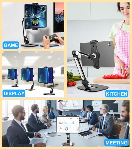 Vista 5 de Soporte ajustable para tablet de escritorio, soporte giratorio de 360° para iPad Air mini Pro de 4.7 a 12 pulgadas, iPhone, Samsung POS, Kindle