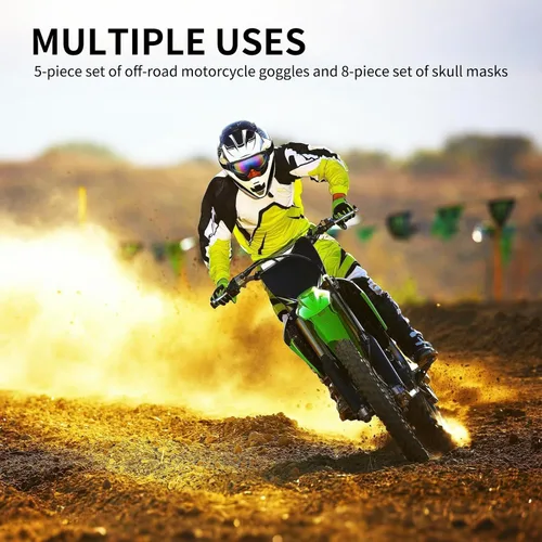 Vista 6 de 13 gafas de motocross para hombres, 5 gafas de motocross con protección UV y 8 máscaras faciales transpirables para motocicleta todoterreno
