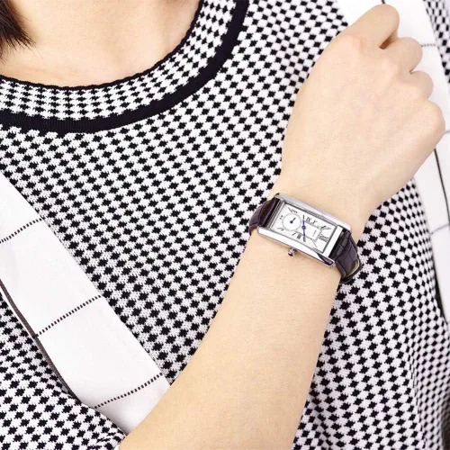 Vista 5 de Reloj de cuarzo para mujer, elegante, rectangular, con correa de cuero y corona de zafiro