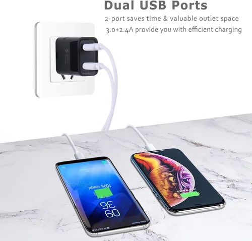 Vista 6 de Enchufe USB, cargador de pared USB doble, paquete de 4 unidades, 30 W, 2 puertos, bloque de carga rápida 3.0, bloque de carga 3.0, para iPhone 16