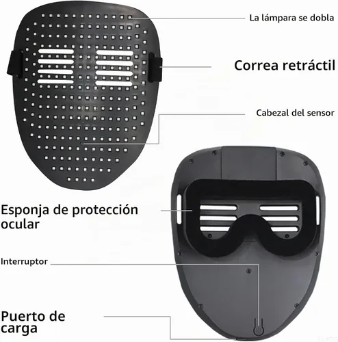 Vista 6 de Máscara LED con detección de gestos, 50 patrones para Halloween