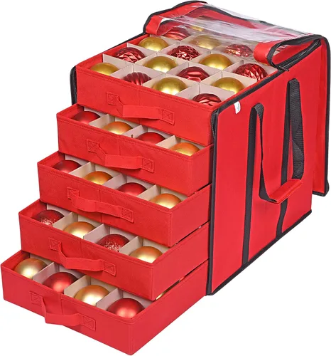 Vista 7 de ProPik Cajas de Almacenamiento de Adornos Navideños con Divisores - 5 Bandejas Separadas - Soporte para Adornos - Mantiene 100 Adornos Navideños