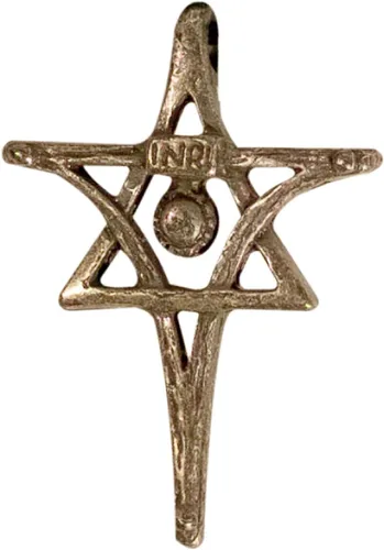Vista 3 de Inri Colgante Cruz Cristiana Mesiánica y Estrella de David Aleación de oro.