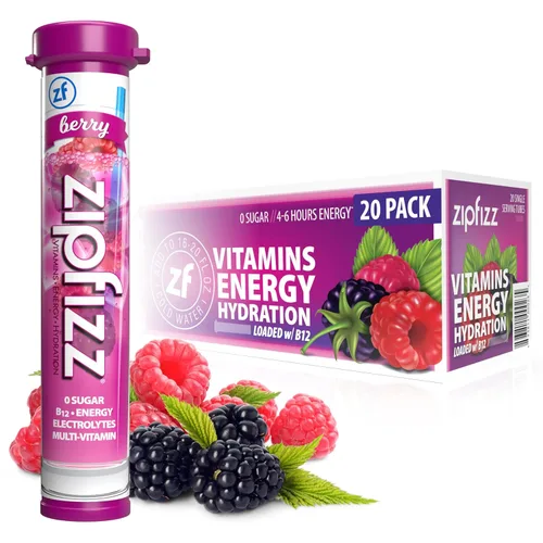 Vista 12 de Zipfizz Bebida energética diaria en polvo, Berry, paquete de 12 Energía sostenida 3-en-1, hidratación rápida y vitaminas esenciales Sin azúcar
