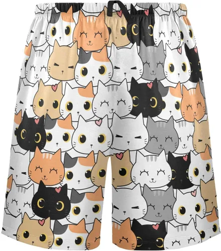Vista 2 de Pantalones cortos de pijama de gatos negros lindos para hombre, pantalones cortos de dormir súper suaves con cordón y bolsillos