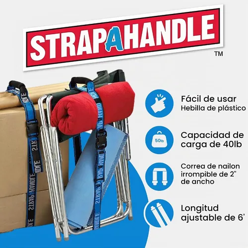 Vista 2 de Correa de transporte de 6 pies con asa Cinturón ajustable Resistente, fácil, seguro, levantamiento, movimiento, correa de transporte para cajas