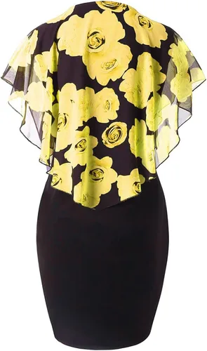 Vista 2 de Vestido de mujer con estampado de rosas de gasa con cuello redondo y volantes, mini vestido de fiesta