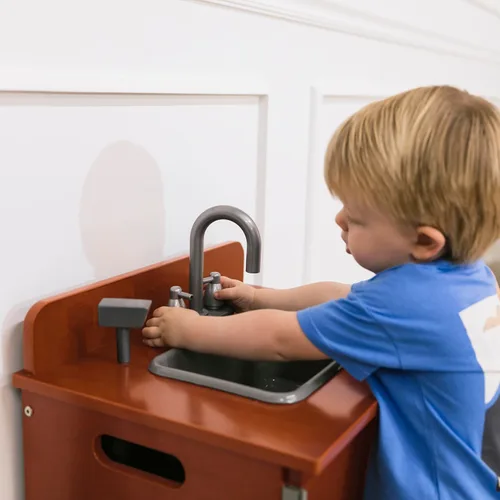 Vista 10 de ECR4Kids Fregadero de cocina para niños, de madera, nogal oscuro