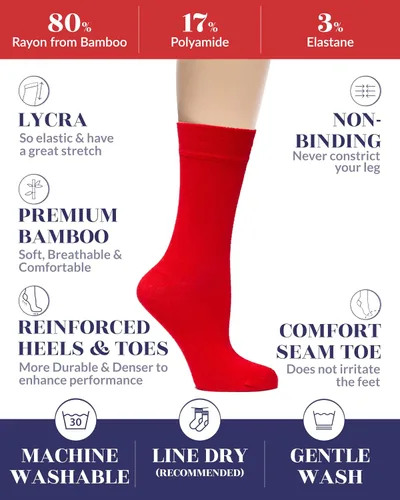 Vista 2 de Hugh Ugoli Womens Soft Bamboo Dress Socks, Thin Crew Socks for Business, Trouser, Casual,Non-Binding, Breathable,3-6Pairs