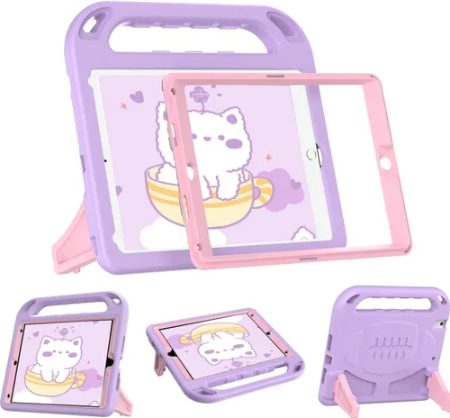 Vista 12 de BMOUO Funda para niños para iPad 9.7 2018/2017/iPad Air 2/1/Pro 9.7 - Protector de pantalla integrado con mango a prueba de golpes, funda Negro