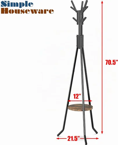 Vista 5 de Simple Houseware Perchero independiente con estante, 9 ganchos, negro