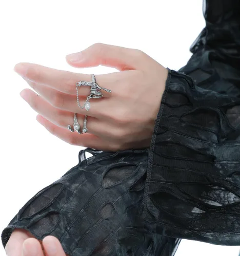 Vista 5 de Y2k - Juego de anillos de piedra lunar con diamantes de imitación, diseño de ágata irregular, para mujer