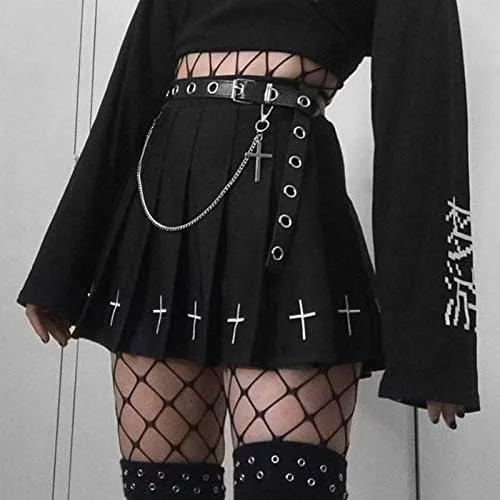 Vista 3 de Falda plisada vestido gótico a cuadros punk oscuro mini lindo gótico de cintura alta