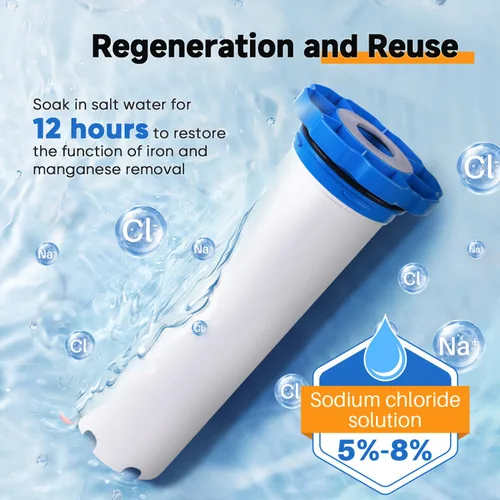 Vista 7 de PUREPLUS Filtro de agua para toda la casa de 1 etapa, con filtro de agua reductor de hierro y manganeso, carcasa universal de cartucho de 10" x