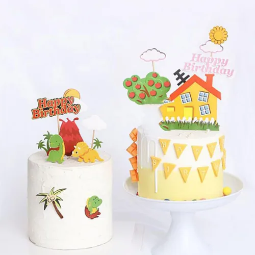 Vista 4 de 22pcs Dinosaur Cake Toppers Paper Picks for Cake Dessert Party