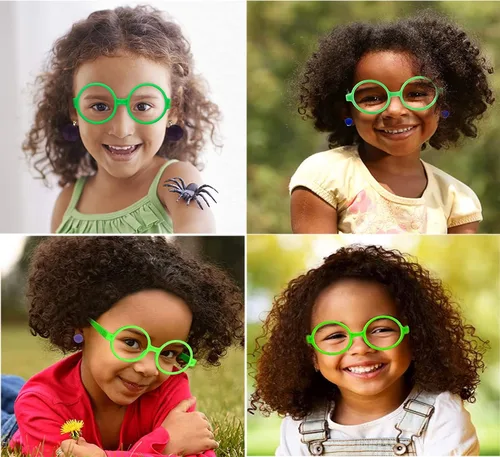 Vista 7 de Kids Round Green Glasses No Lens with Dress Up Purse Bag Blue Pom Clip On Earrings Girls Costume Accessories