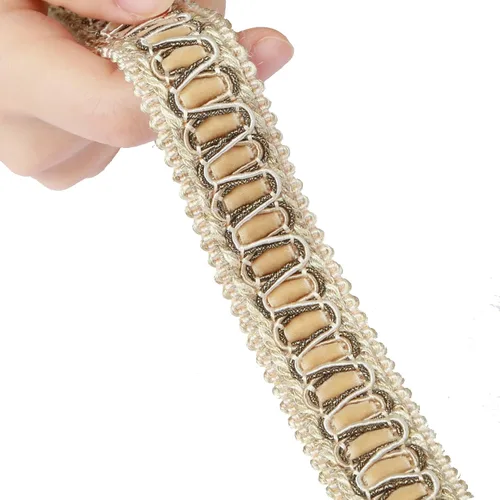 Vista 21 de Recorte trenzado de poliéster de 6.5 yardas, ribete de trenza de 0.8 in/0.79 pulgadas de diámetro, decoración de tela para coser y manualidades Beige