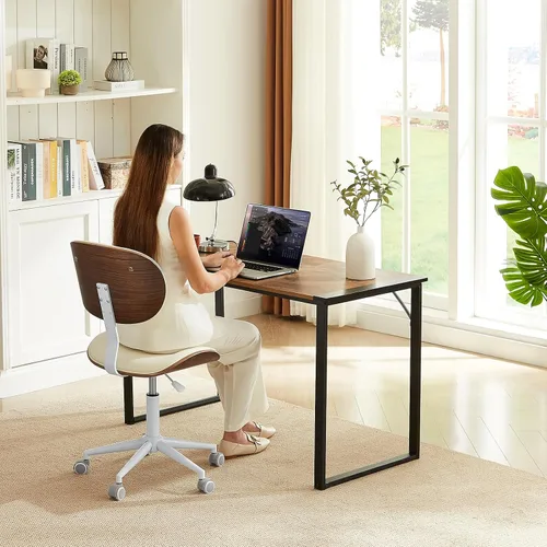 Vista 7 de Bestier Silla de oficina en casa con soporte de respaldo de madera curvada, silla de escritorio sin brazos con giro de 360°, silla de computadora