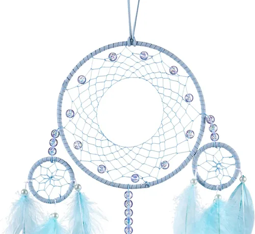 Vista 2 de Atrapasueños suaves, plumas de ganso azul aguamarina con multianillo, perla de lujo, hecho a mano, gran atrapasueños para dormitorio, atrapasueños