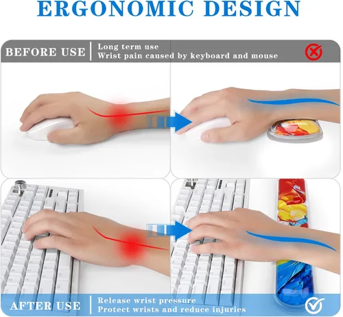 Vista 3 de Reposamuñecas para teclado y mouse, alfombrilla de mouse ergonómica de gel de silicona con reposamuñecas, almohadilla de brazo para mouse