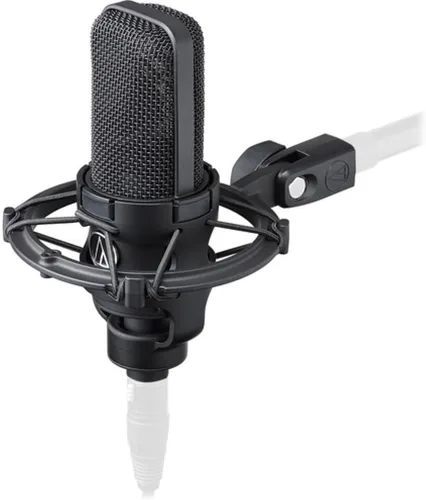 Vista 3 de Audio-Technica Micrófono de estudio AT4040 incluido con brazo de micrófono profesional + cable XLR de 20 pies + filtro de pantalla de viento + paño