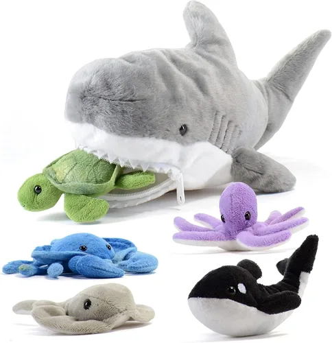 Vista 12 de PREXTEX Juguetes de peluche de cocodrilo con 3 animales de peluche de cocodrilo para bebés, cremalleras de cocodrilo, 3 pequeños cocodrilos