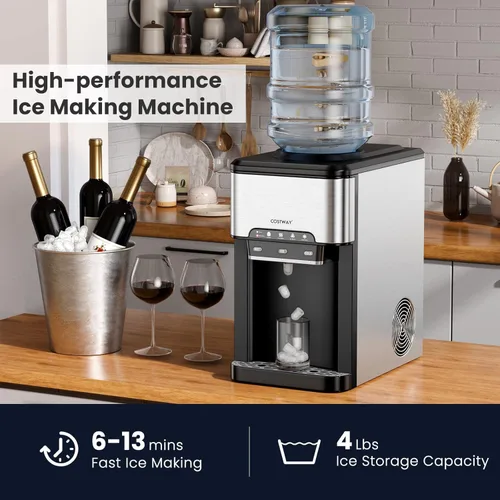 Vista 3 de COSTWAY Dispensador de agua con máquina de hielo, capacidad para botella de 3 a 5 galones, máquina enfriadora de agua fría caliente de carga