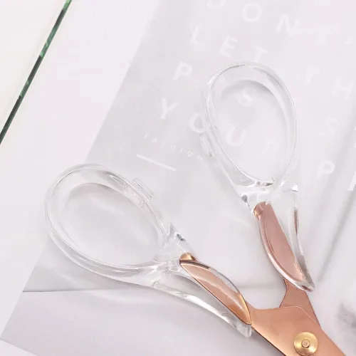 Vista 8 de NatSumeBasics Tijeras de oficina transparentes de oro rosa, tijeras multiusos, tijeras profesionales de tela para cortar papel, tela, lona de cuero