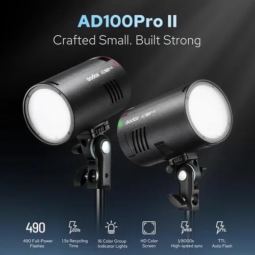 Vista 2 de Godox AD100ProII 100Ws Flash de bolsillo portátil de estudio, compatible con Canon Nikon Sony, batería de 2600mAh 360 destellos 1/8000s HSS TTL
