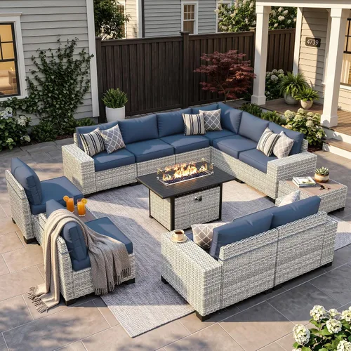 Vista 107 de Muebles de patio al aire libre conjunto PE mimbre ratán al aire libre sofá seccional Gris