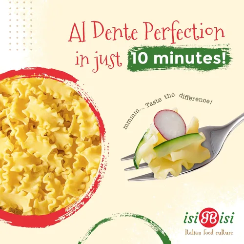 Vista 5 de isiBisi Pasta de Mafalda para bebé sin gluten, mini fideos de lasaña hechos con harina de maíz y harina de arroz, vegano, sin OMG, fabricado
