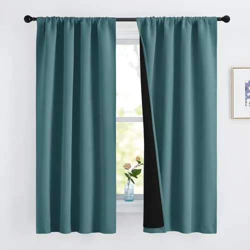 Vista 83 de NICETOWN Biscotti Beige 100% Cortinas opacas de 45" de largo para cocina, bolsillo con varilla para sótano completamente opaco, cortinas térmicas