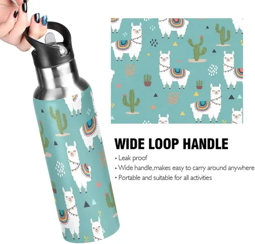 Vista 4 de Cute Llamas - Botella de agua colorida de acero inoxidable aislada al vacío de 32 onzas, a prueba de fugas, botella de agua deportiva sin BPA