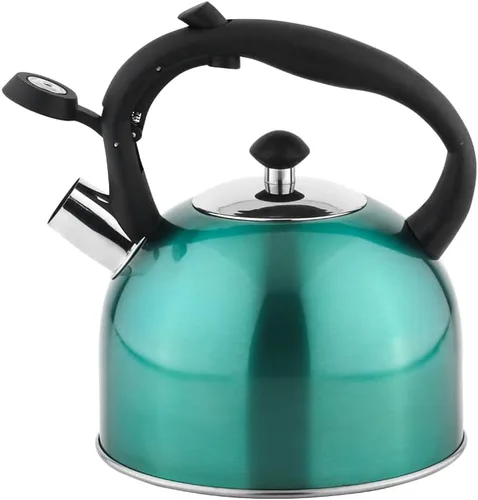 Vista 2 de Amazon Basics Hervidor de té silbante para estufa, hervir rápido, acero inoxidable, grado alimenticio, mango ergonómico, 2.3 litros, verde azulado