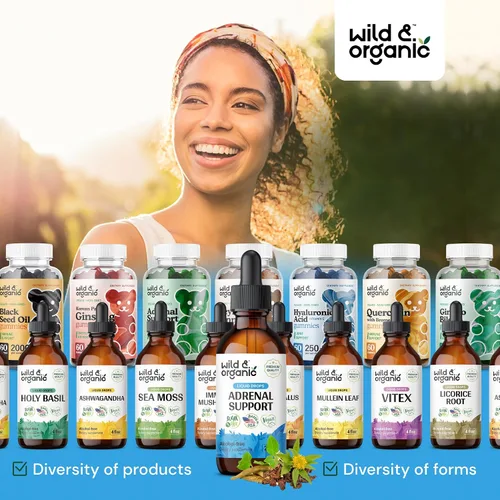 Vista 8 de Wild & Organic Suplementos de apoyo suprarrenal para mujeres y hombres – Apoyo al estado de ánimo y energía – Gotas de complejo suprarrenal
