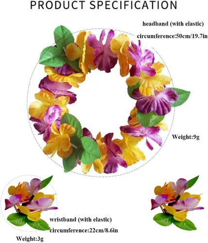 Vista 6 de 30 faldas de hierba hawaianas Luau Hula faldas hawaianas Leis flores, faldas de hierba, diadema, muñequeras, falda de hula tropical para niñas