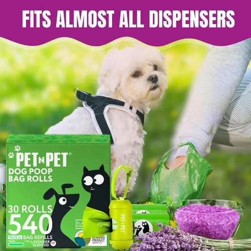 Vista 6 de Pet N Pet Bolsas para excrementos de perro, 540 unidades, bolsa de basura verde perfumada de lavanda