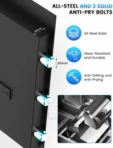 Vista 6 de Caja de seguridad ignífuga, caja fuerte para uso doméstico a prueba de fuego y agua, caja fuerte de seguridad grande de 1.9 pies cúbicos con teclado
