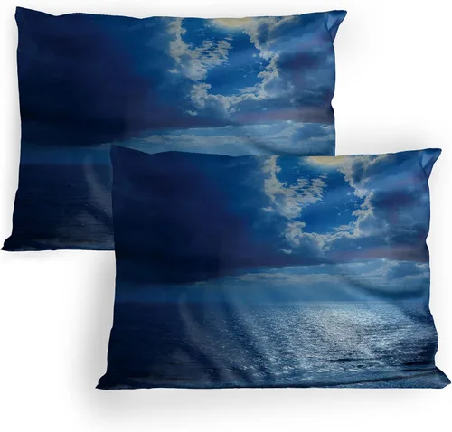 Vista 15 de Lunarable Ocean Pillow Sham Set of 2, Sunset at a Smooth Sandy Beach with Small Wave and Bubbles from The Sea, Quality Microfiber Bedding Item for
