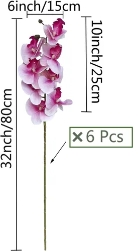 Vista 2 de HinyoCo 6 piezas de orquídeas artificiales Phalaenopsis flores artificiales de tallo de 32 pulgadas para decoración del hogar y boda