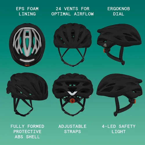 Vista 2 de Casco Retrospec Silas para Bicicleta de Carretera con 24 Ventilaciones y Luz de Seguridad LED Integrada - Protección Ciclista Ajustable para Adultos
