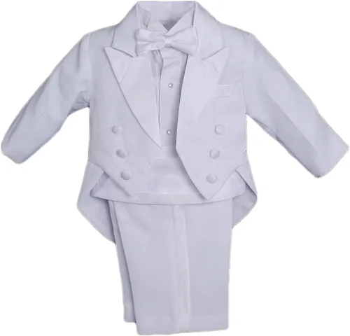 Vista 4 de Conjunto de traje clásico de 5 piezas de polialgodón blanco formal para bebés niños con cola
